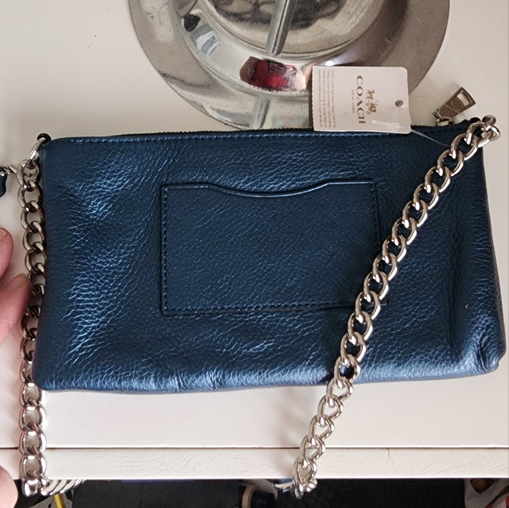Coach Quinn Metallic Blue Leather Crossbody Bag NWT - Picture 3 of 5